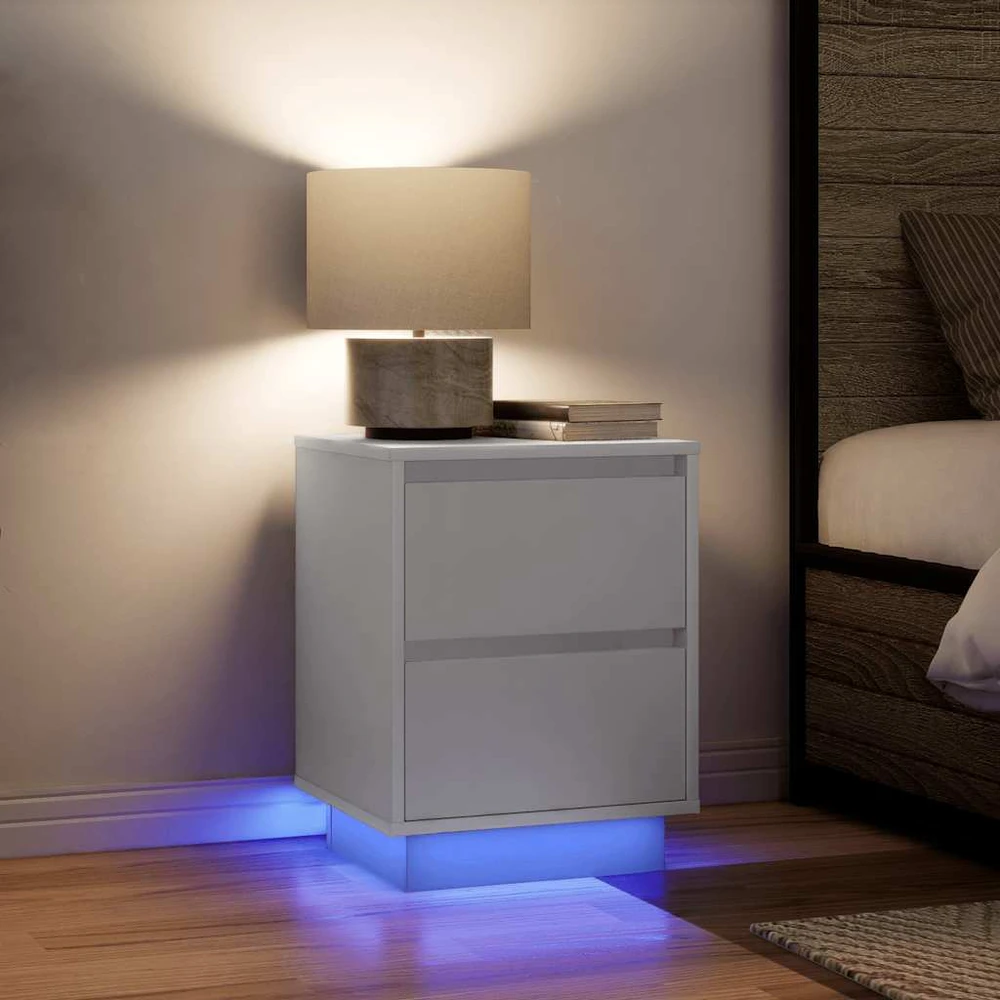 Spintelė prie lovos su LED lemputėmis Balta 38x34x50 cm