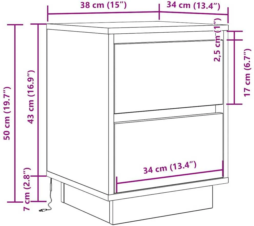 Spintelė prie lovos su LED lemputėmis Balta 38x34x50 cm