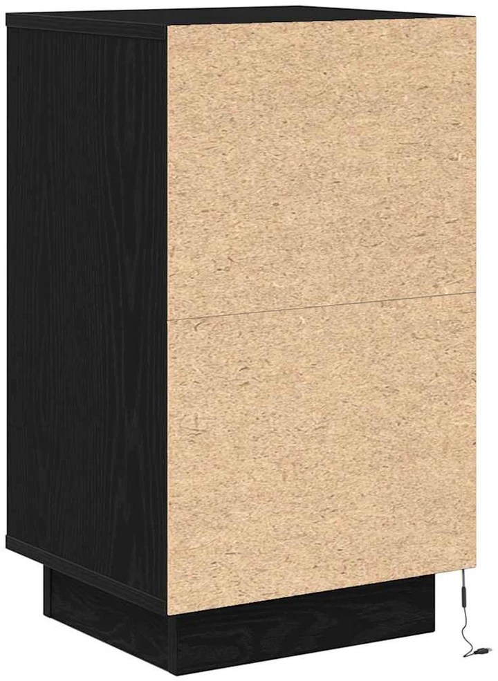 Spintelė prie lovos su LED lemputėmis Juoda 38x34x65 cm