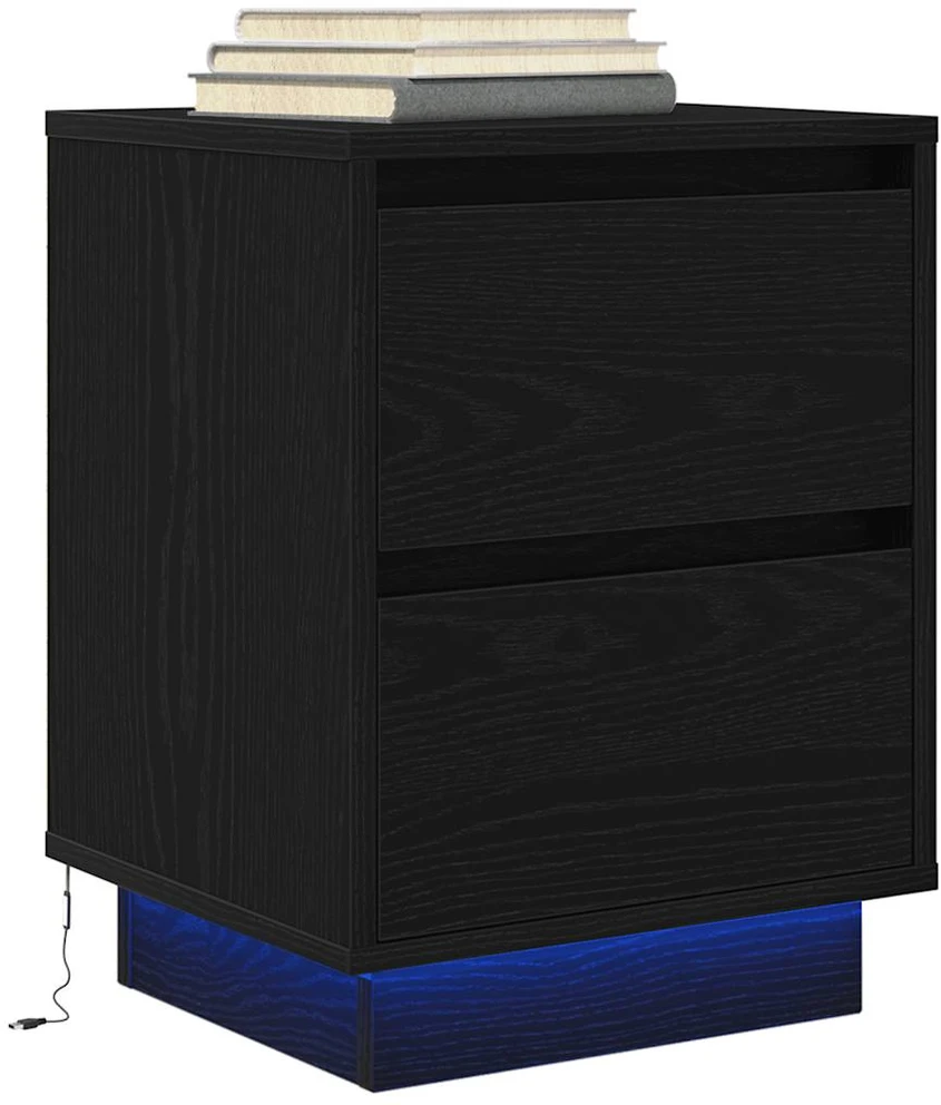 Spintelė prie lovos su LED lemputėmis Juoda 38x34x50 cm