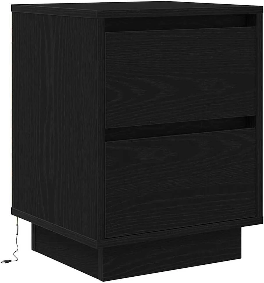Spintelė prie lovos su LED lemputėmis Juoda 38x34x50 cm