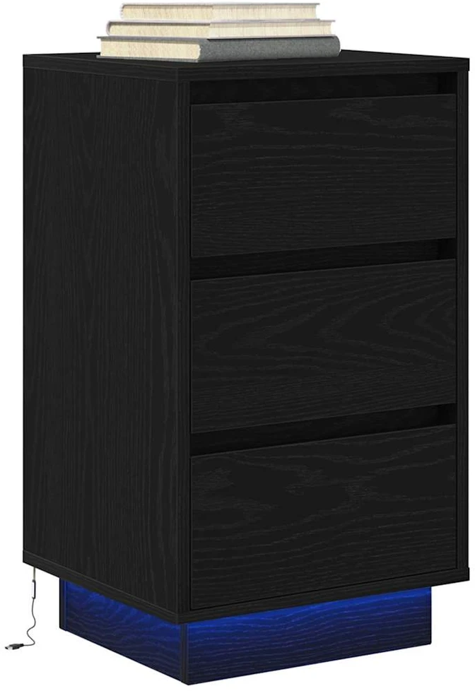 Spintelė prie lovos su LED lemputėmis Juoda 38x34x65 cm