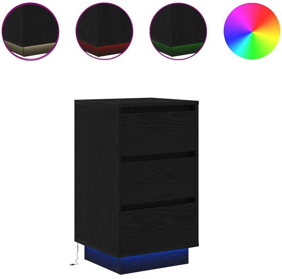 Spintelė prie lovos su LED lemputėmis Juoda 38x34x65 cm