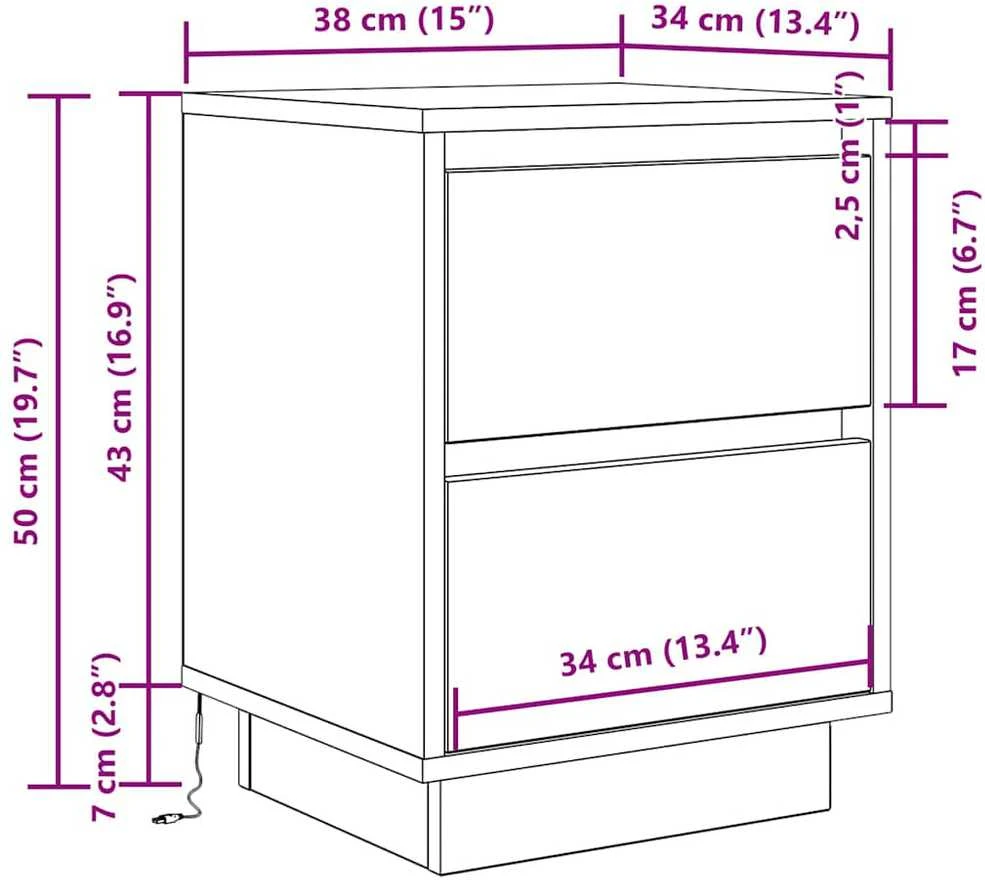 Spintelė prie lovos su LED lemputėmis Juoda 38x34x50 cm