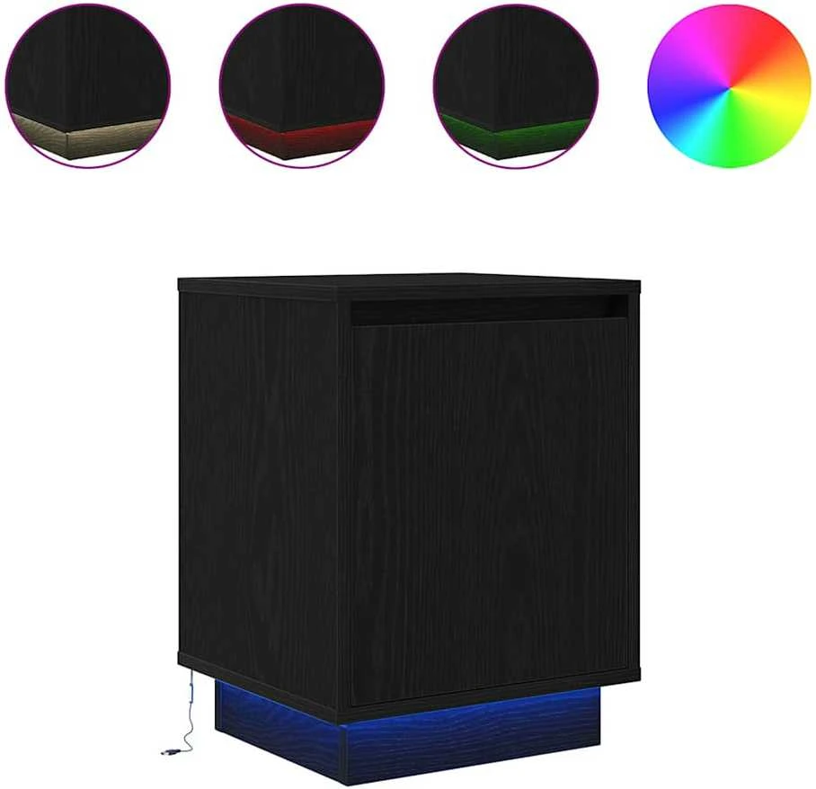 Spintelė prie lovos su LED lemputėmis Juoda 38x34x50 cm