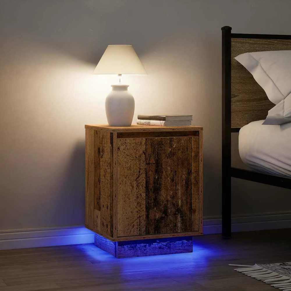 Spintelė prie lovos su LED lemputėmis Old Wood 38x34x50 cm