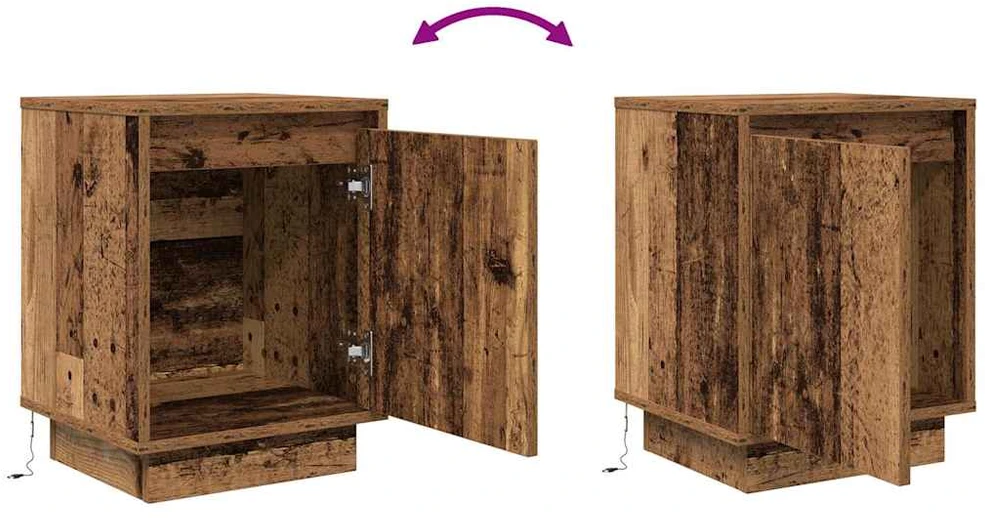 Spintelė prie lovos su LED lemputėmis Old Wood 38x34x50 cm