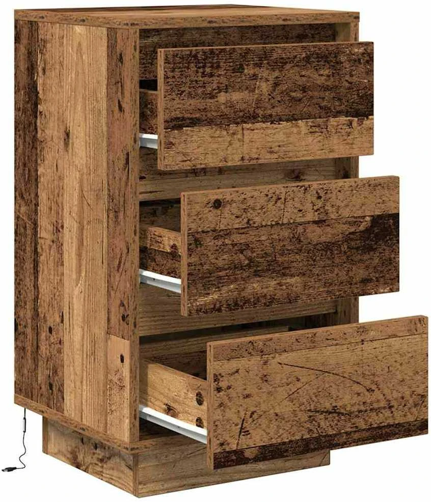 Spintelė prie lovos su LED lemputėmis Old Wood 38x34x65 cm