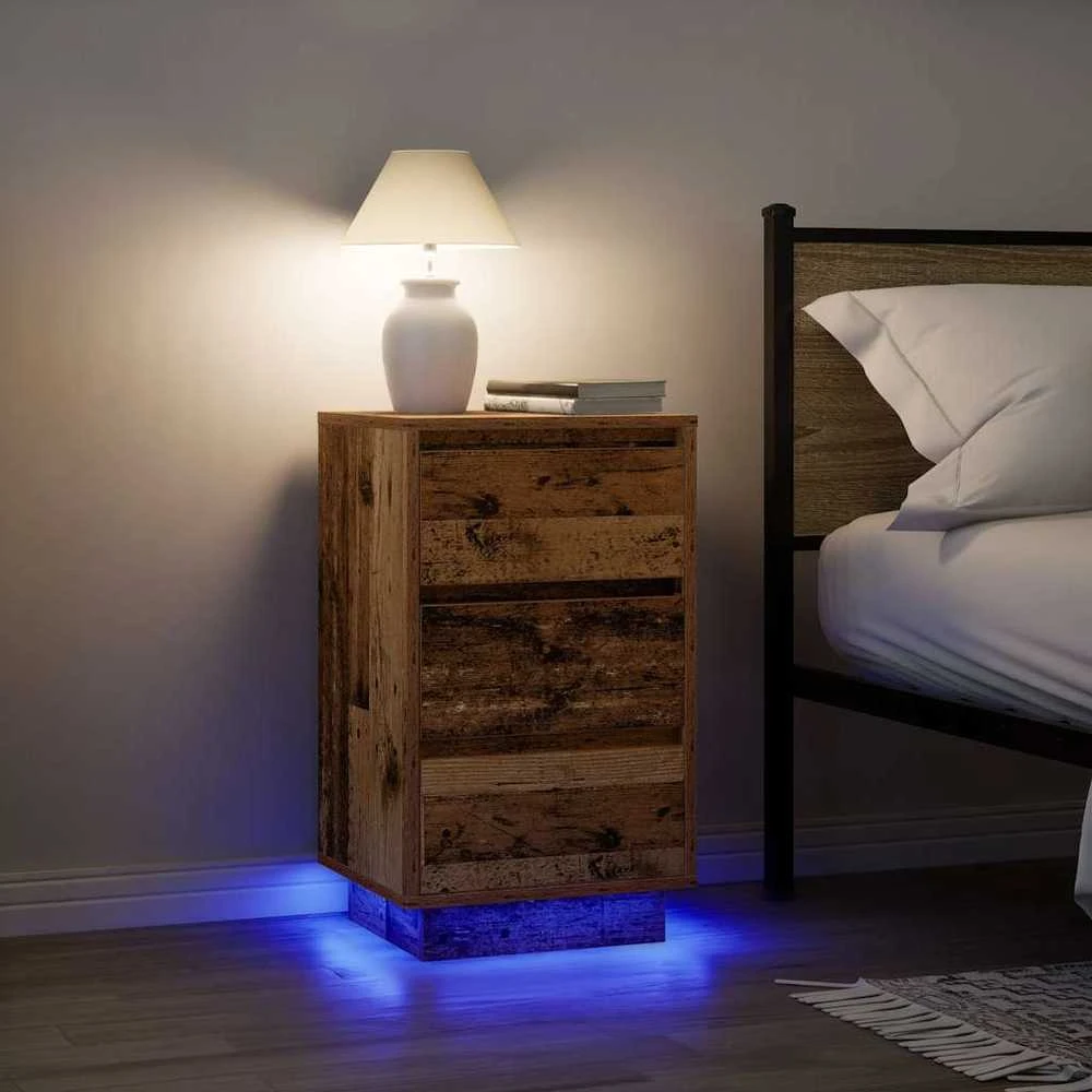 Spintelė prie lovos su LED lemputėmis Old Wood 38x34x65 cm