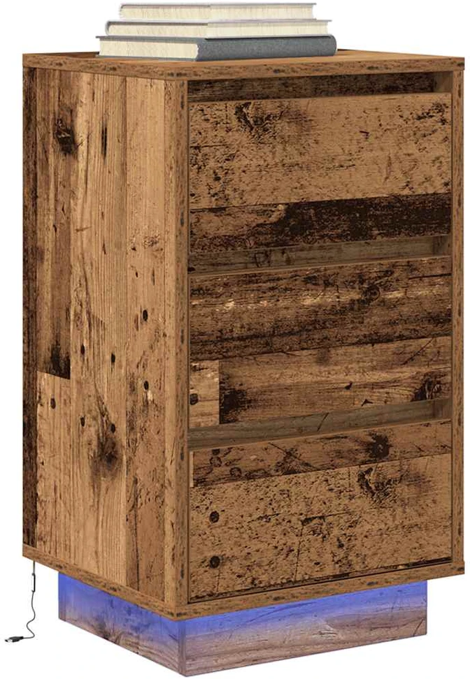 Spintelė prie lovos su LED lemputėmis Old Wood 38x34x65 cm