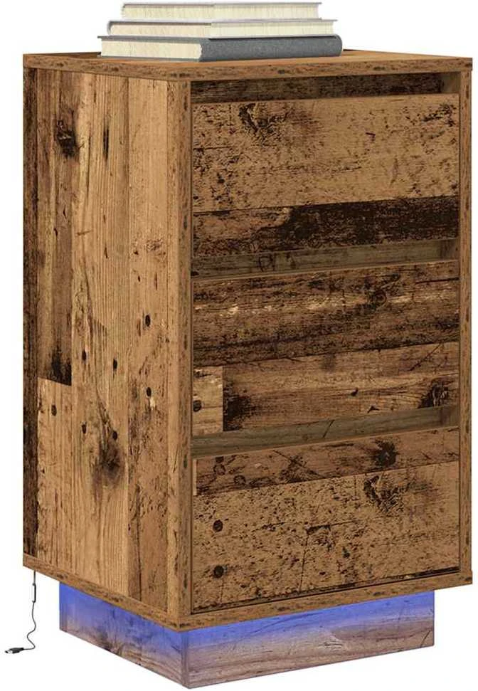Spintelė prie lovos su LED lemputėmis Old Wood 38x34x65 cm