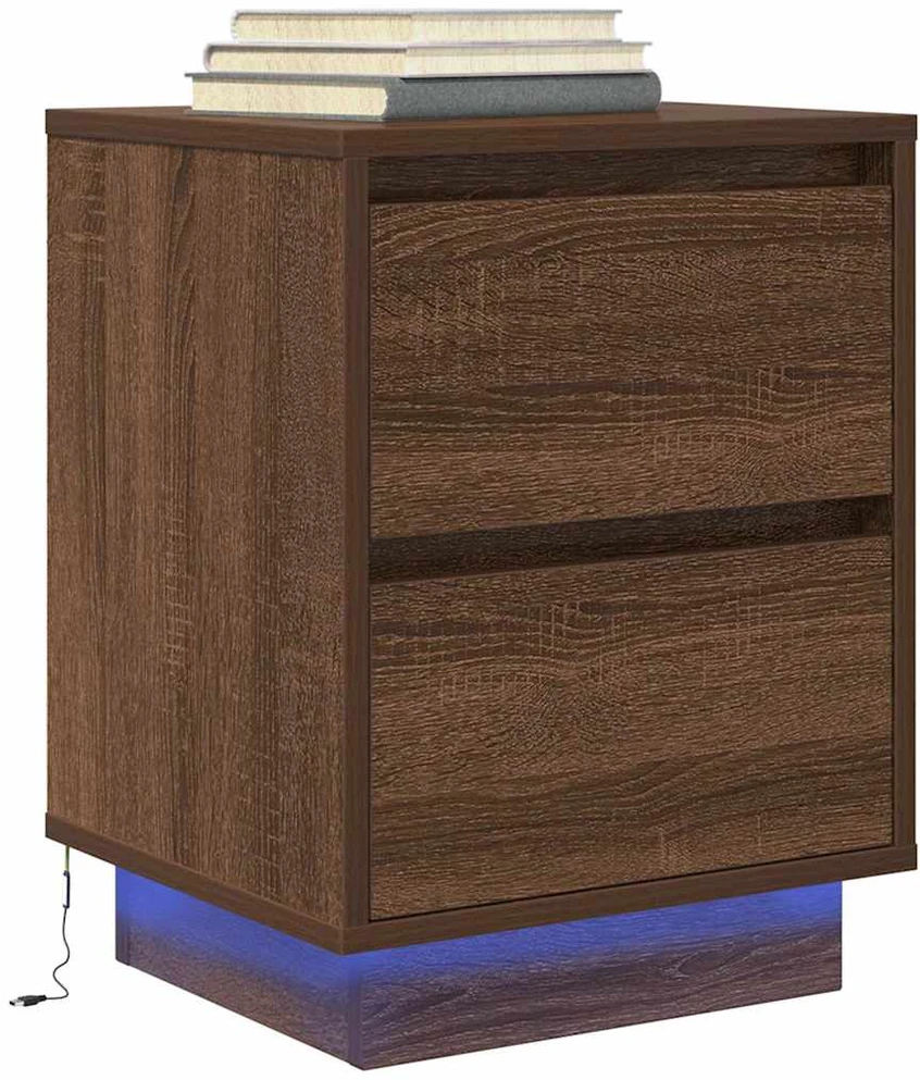 Spintelė prie lovos su LED lemputėmis Rudas ąžuolas 38x34x50 cm