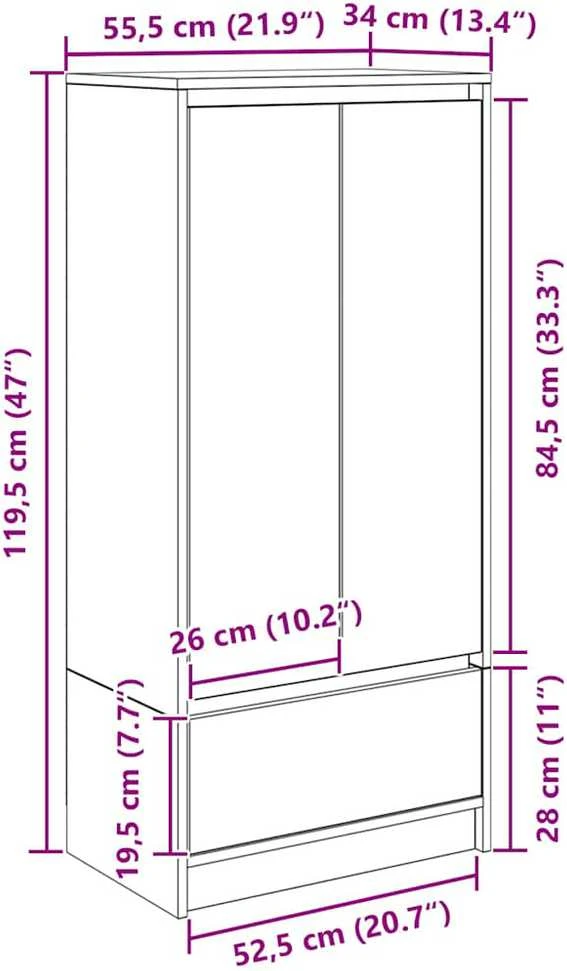 Spintelė su 2 stalčiais rūkytas ąžuolas 55,5x34x119,5cm mediena