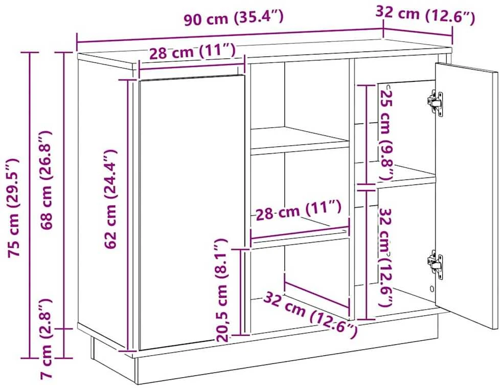 LED Bufetas Pilkas Sonoma 90 x 32 x 75 cm Apdirbta mediena
