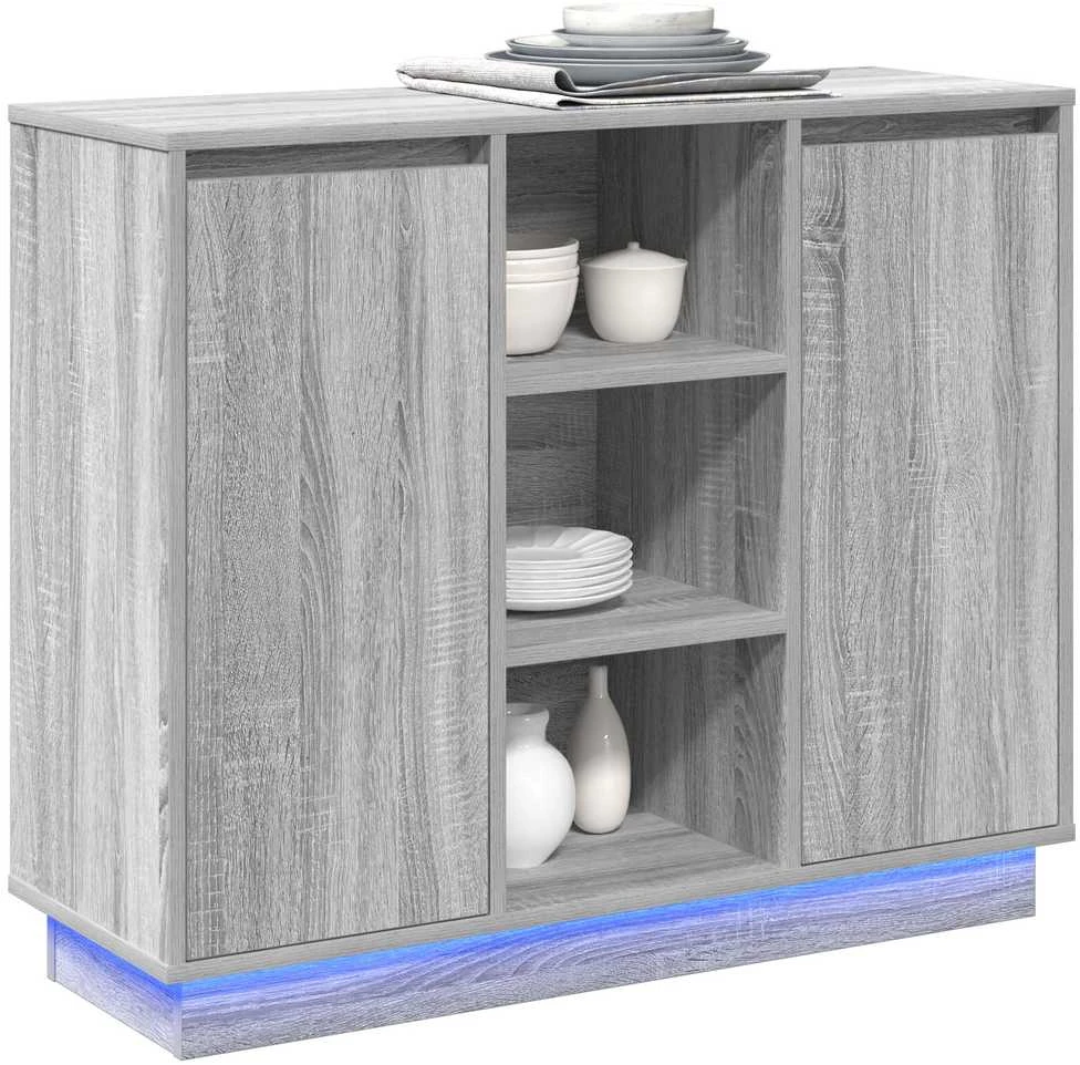 LED Bufetas Pilkas Sonoma 90 x 32 x 75 cm Apdirbta mediena