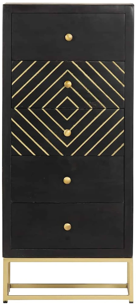 Spintelė su stalčiais, juoda ir auksinė, 45x30x105cm, mango