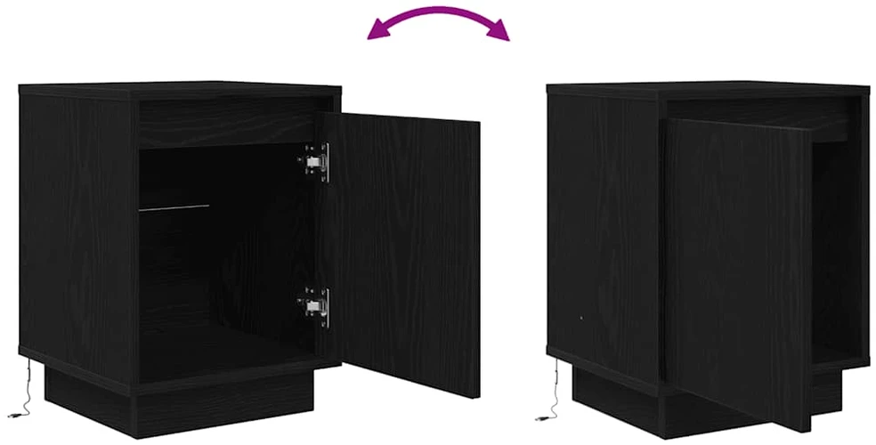 Spintelės prie lovos su LED lemputėmis 2 vnt Juodos 38x34x50 cm