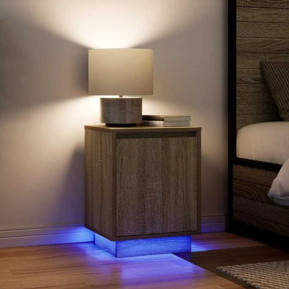 Spintelės prie lovos su LED lemputėmis 2 vnt Sonoma ąžuolas
