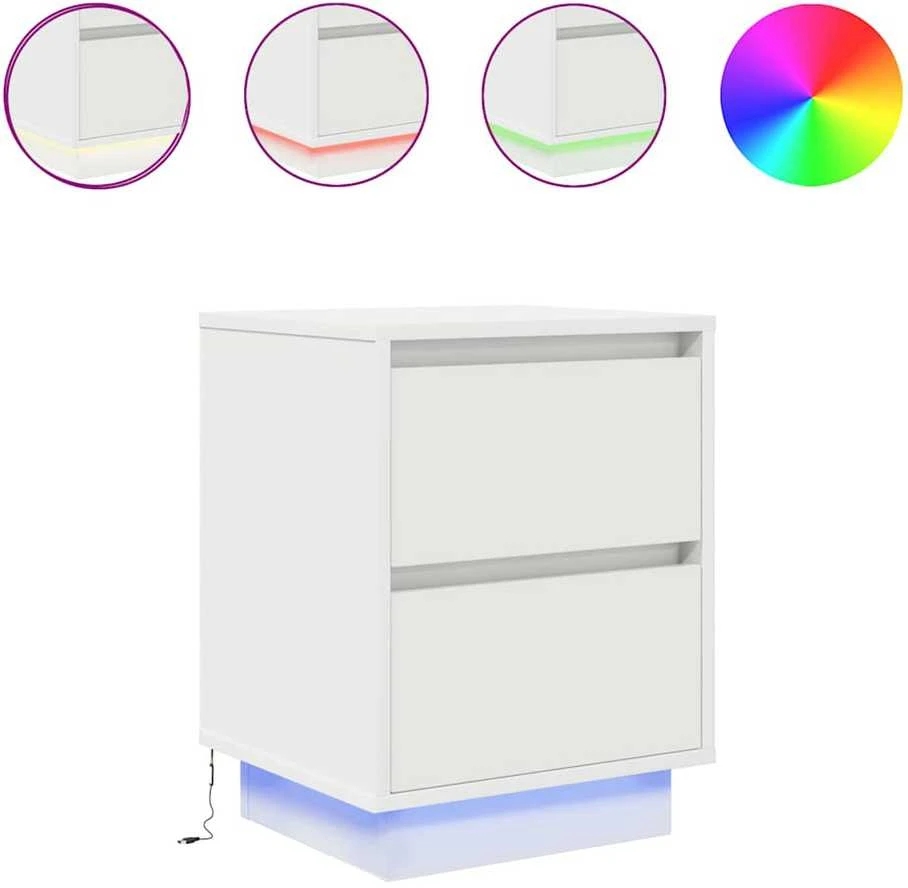 Spintelės prie lovos su LED lemputėmis 2 vnt Baltos 38x34x50 cm