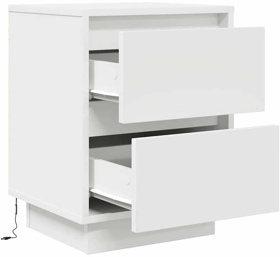 Spintelės prie lovos su LED lemputėmis 2 vnt Baltos 38x34x50 cm