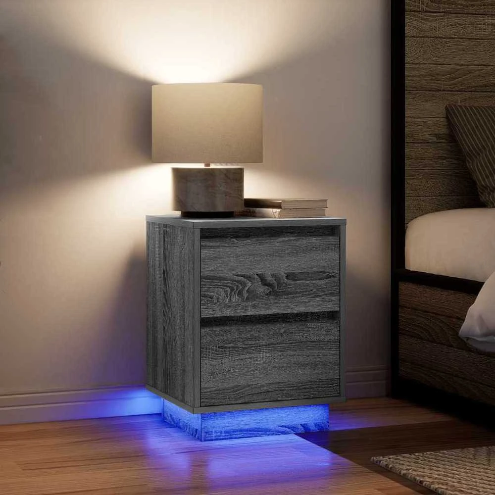 Spintelės prie lovos su LED lemputėmis 2 vnt Pilka Sonoma