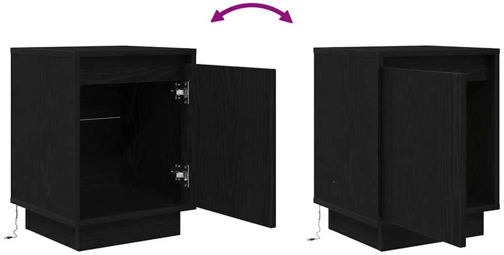 Spintelės prie lovos su LED lemputėmis 2 vnt Juodos 38x34x50 cm