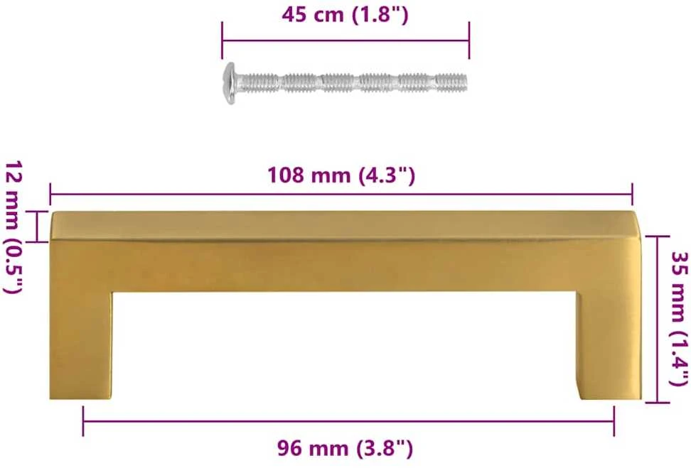 Spintelės rankenėlės, 10vnt., auksinės, nerūdijantis plienas