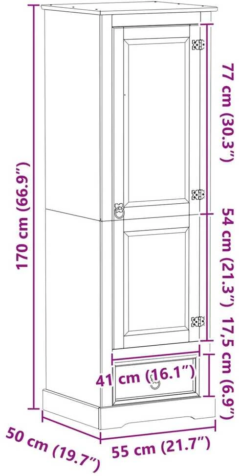 Spintos Balta 55 x 50 x 170 cm Kietos pušies mediena