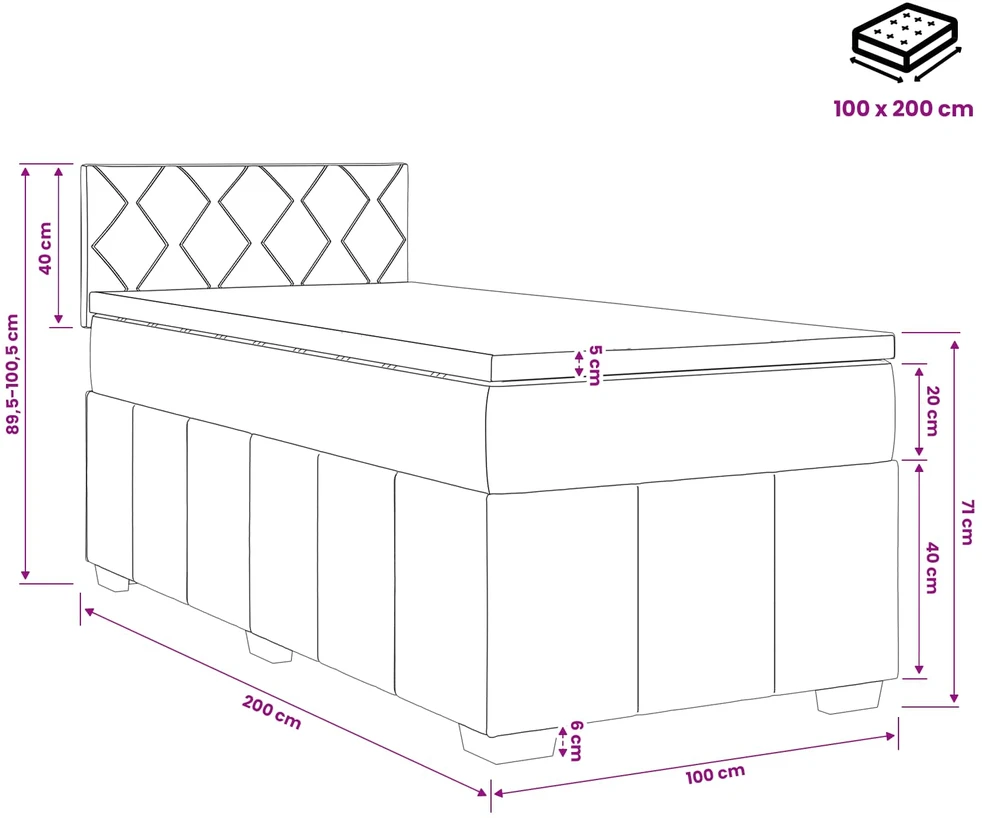 Spyruoklinė lova su čiužiniu Juoda 100 x 200 cm Audinys