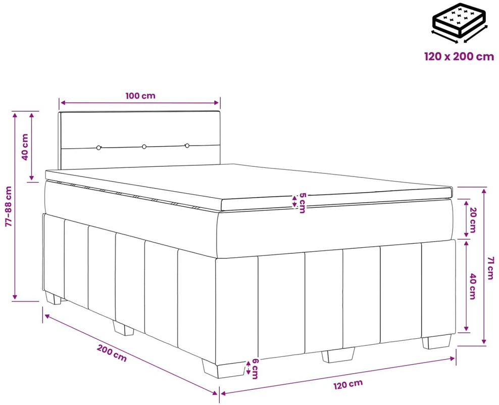 Spyruoklinė lova su čiužiniu Juoda 120 x 200 cm Audinys