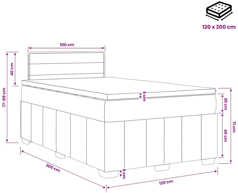 Spyruoklinė lova su čiužiniu Juoda 120 x 200 cm Audinys