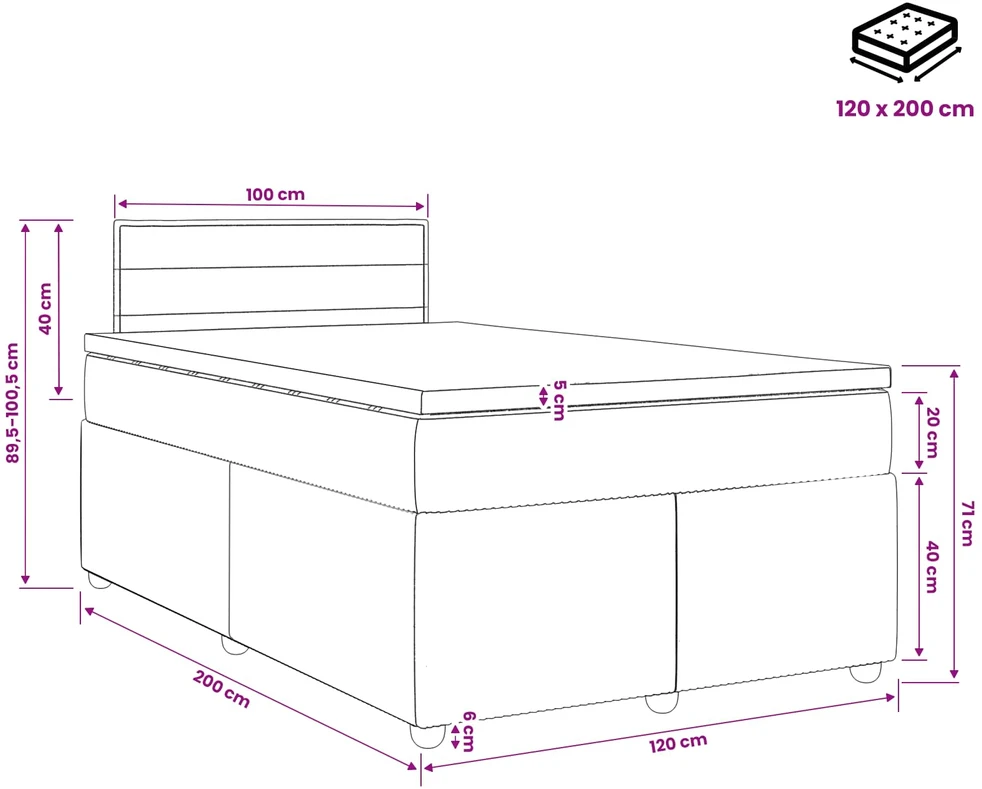 Spyruoklinė lova su čiužiniu Juoda 120 x 200 cm Audinys