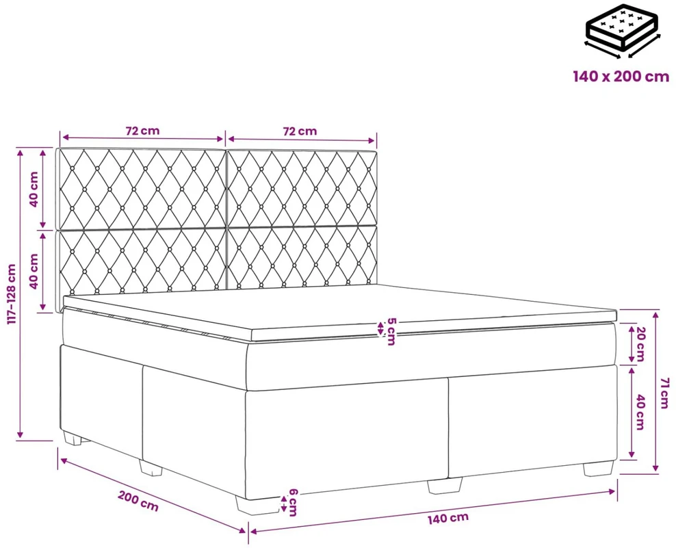 Spyruoklinė lova su čiužiniu Juoda 140 x 200 cm Aksomas