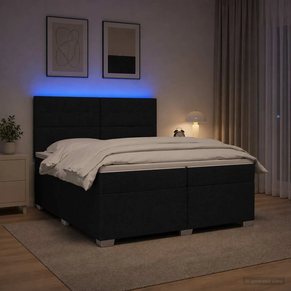 Spyruoklinė lova su čiužiniu Juoda 200 x 200 cm Audinys