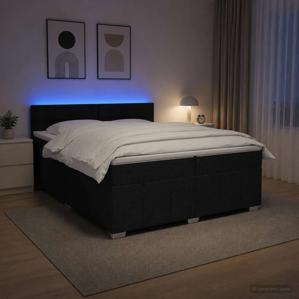 Spyruoklinė lova su čiužiniu Juoda 200 x 200 cm Audinys