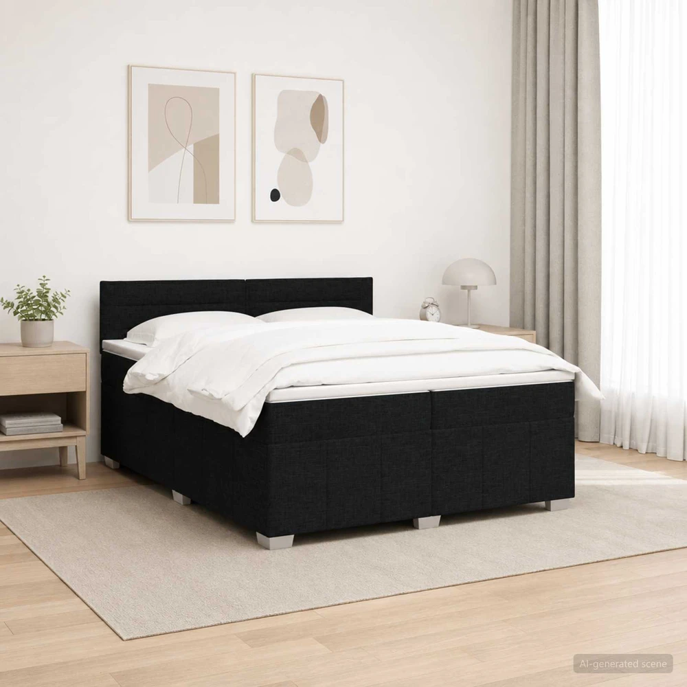 Spyruoklinė lova su čiužiniu Juoda 200 x 200 cm Audinys