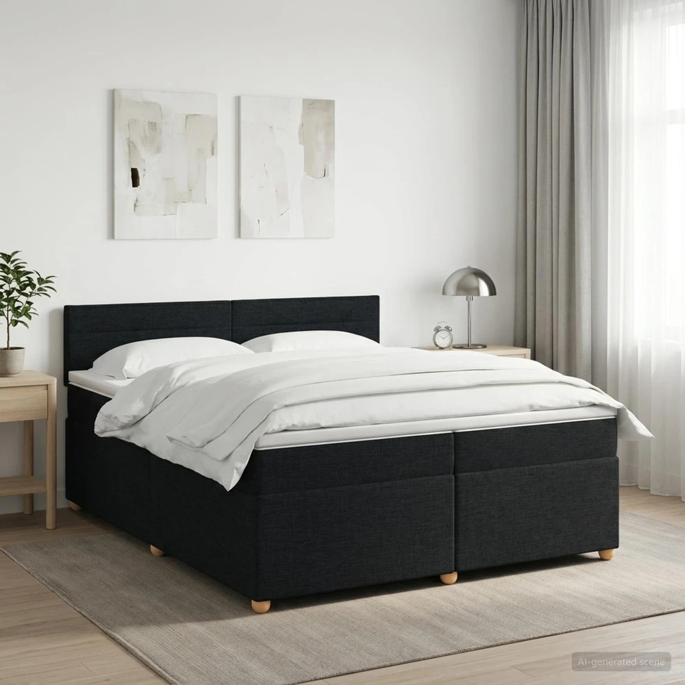 Spyruoklinė lova su čiužiniu Juoda 200 x 200 cm Audinys