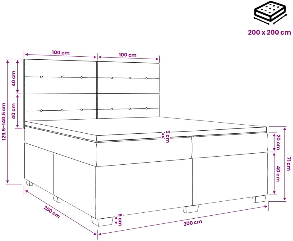Spyruoklinė lova su čiužiniu Juoda 200 x 200 cm Aksomas
