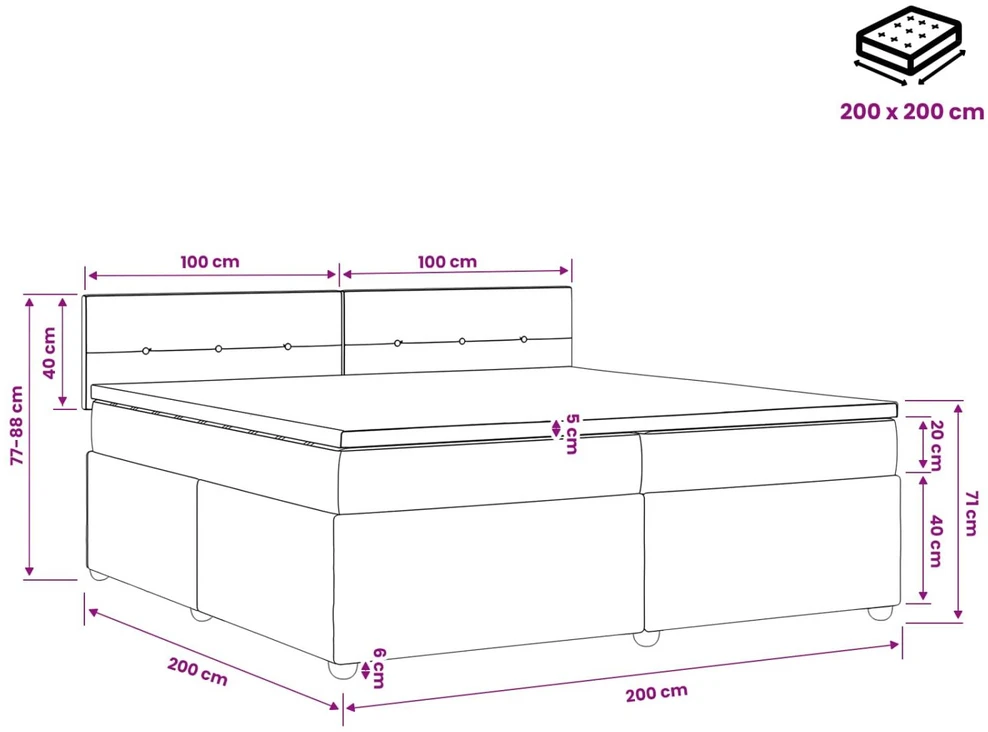 Spyruoklinė lova su čiužiniu Kreminė 200 x 200 cm Audinys