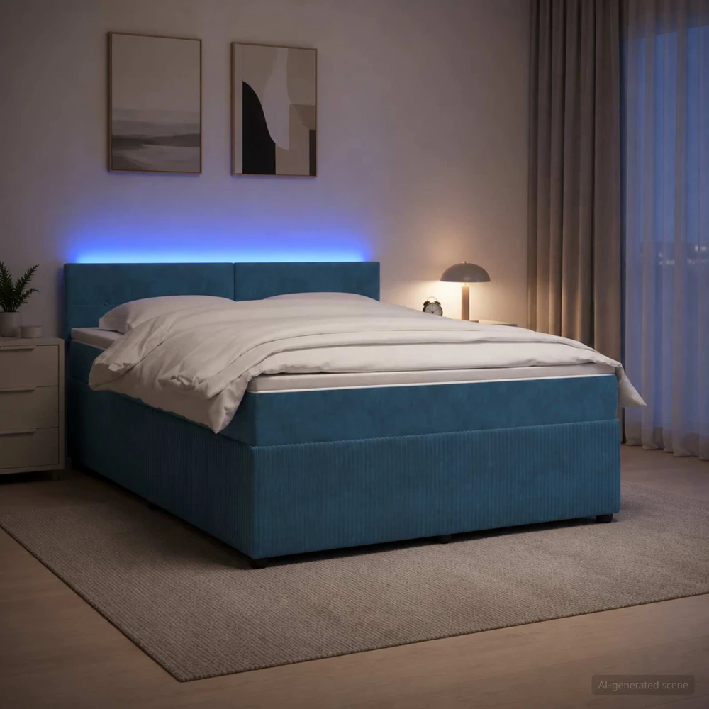 Spyruoklinė lova su čiužiniu Mėlyna 160 x 200 cm Aksomas