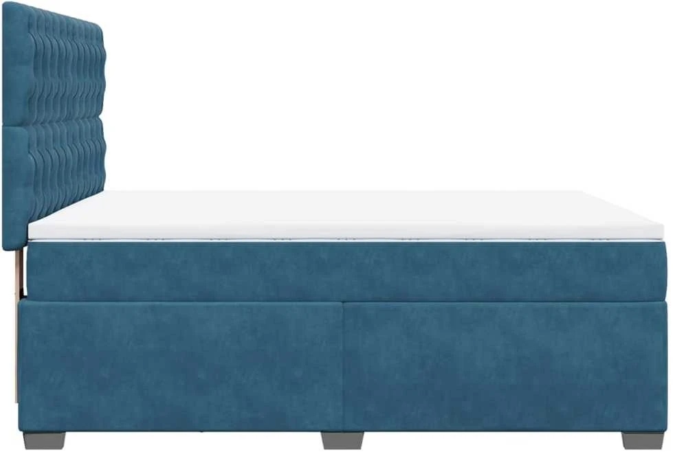 Spyruoklinė lova su čiužiniu, mėlyna, 160x200cm, aksomas