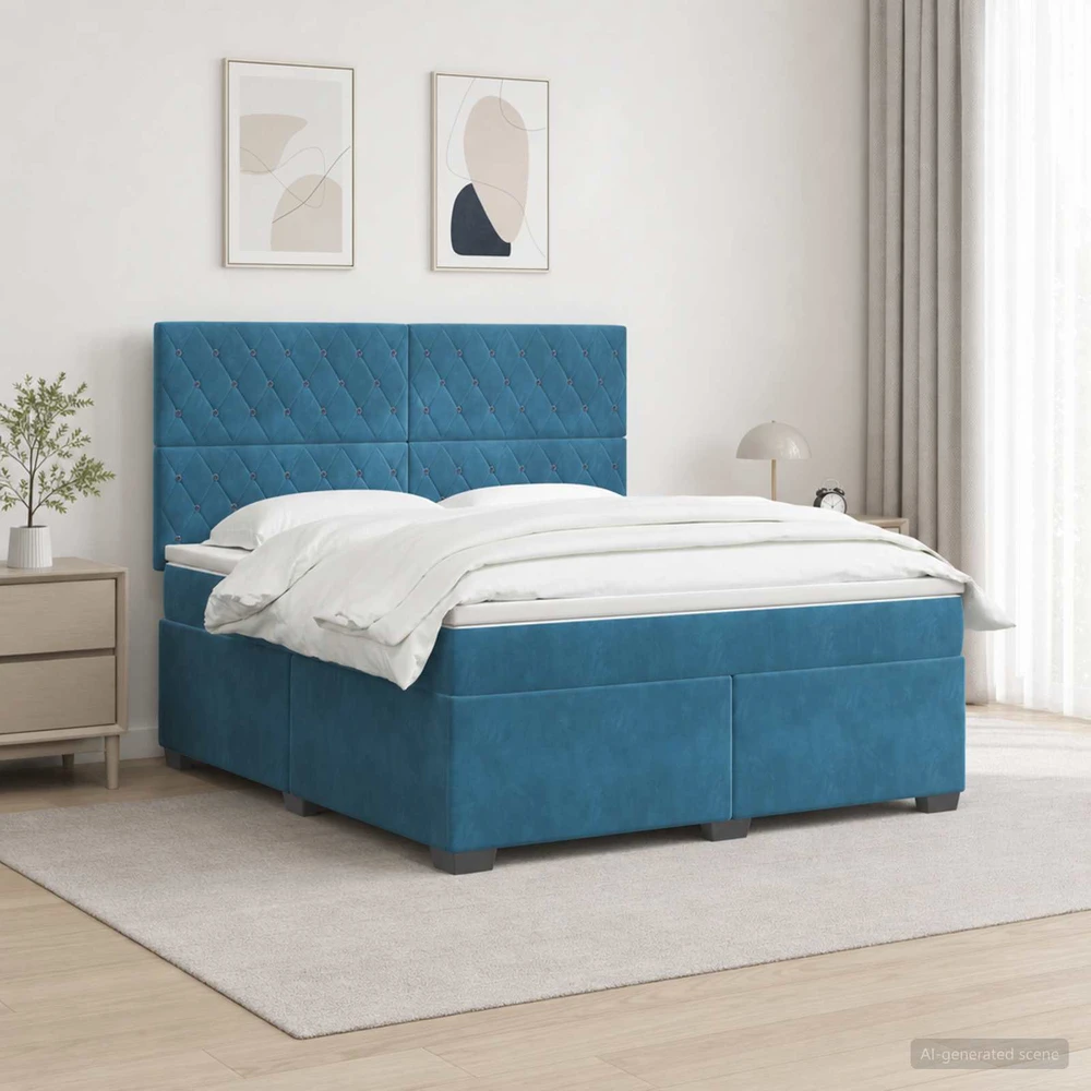 Spyruoklinė lova su čiužiniu Mėlyna 180 x 200 cm Aksomas