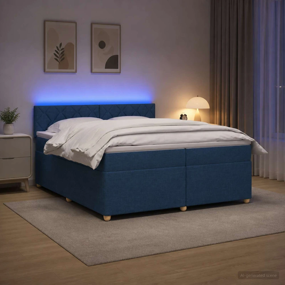 Spyruoklinė lova su čiužiniu Mėlyna 200 x 200 cm Audinys