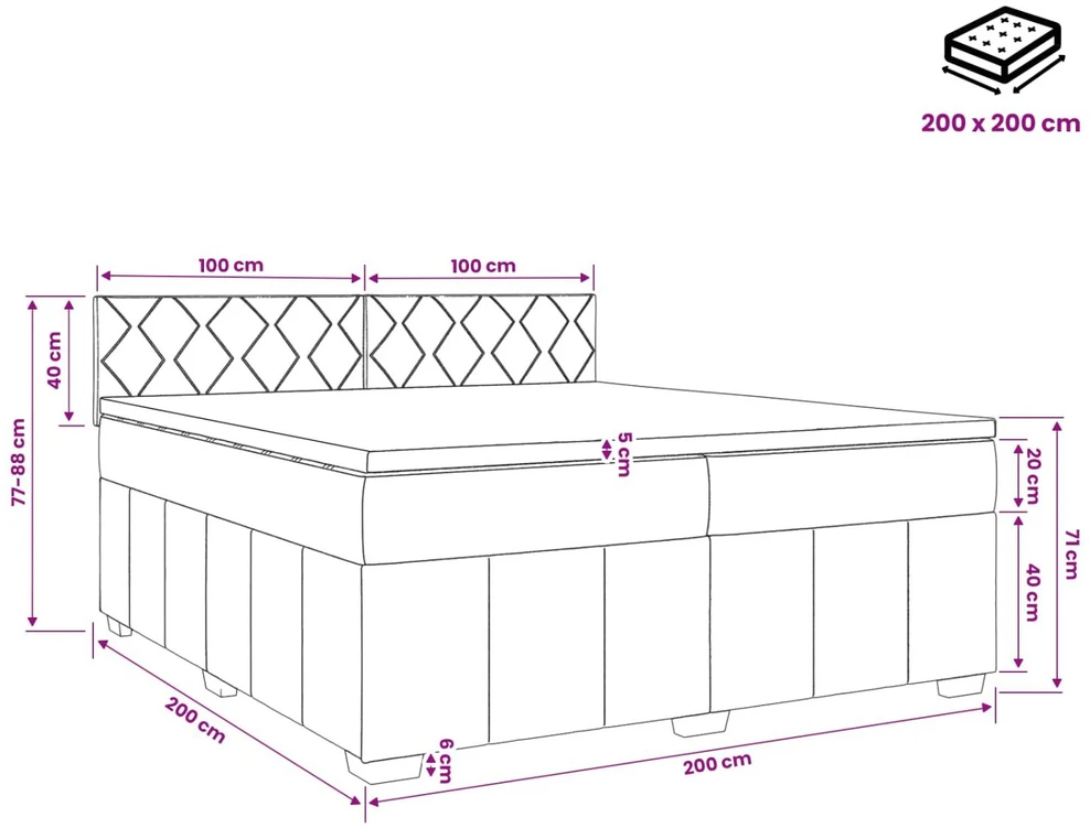 Spyruoklinė lova su čiužiniu Mėlyna 200 x 200 cm Audinys