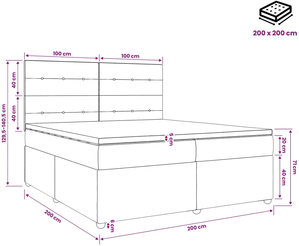 Spyruoklinė lova su čiužiniu Mėlyna 200 x 200 cm Audinys