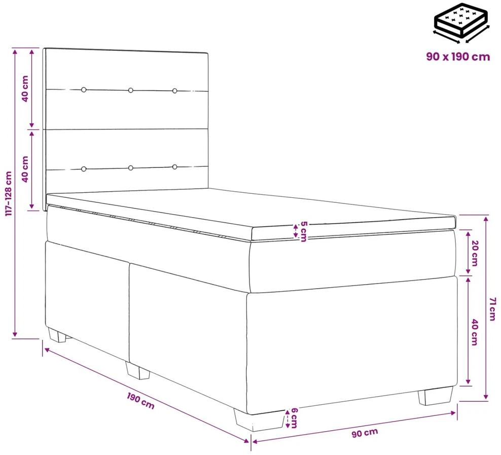 Spyruoklinė lova su čiužiniu Mėlyna 90 x 190 cm Aksomas