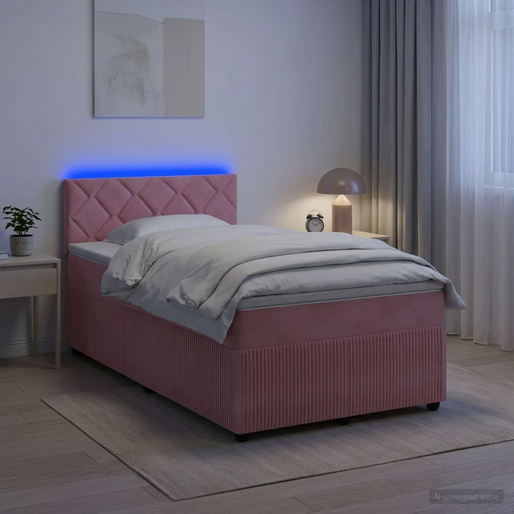 Spyruoklinė lova su čiužiniu Rožinė 120 x 200 cm Aksomas