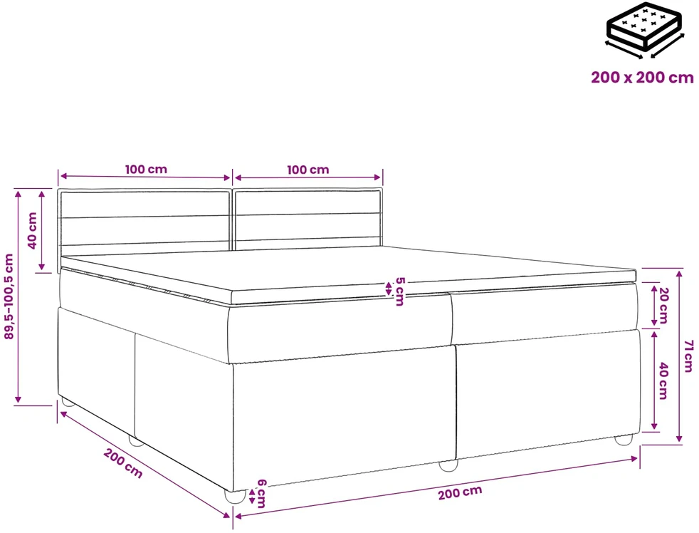 Spyruoklinė lova su čiužiniu Šviesiai pilka 200 x 200 cm