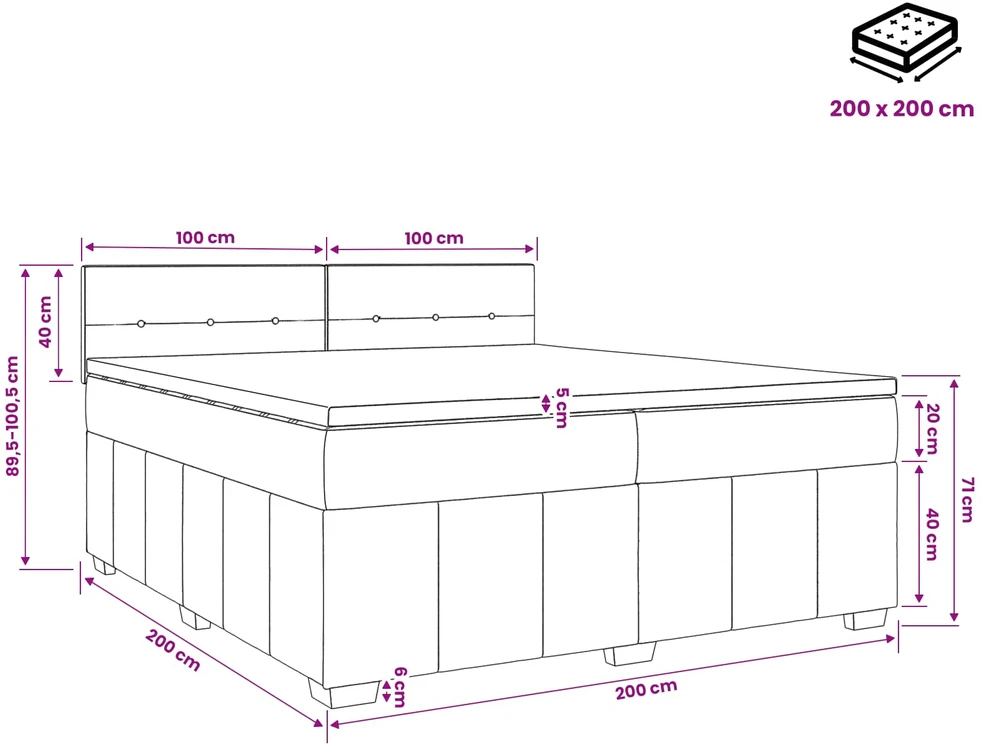 Spyruoklinė lova su čiužiniu Šviesiai pilka 200 x 200 cm