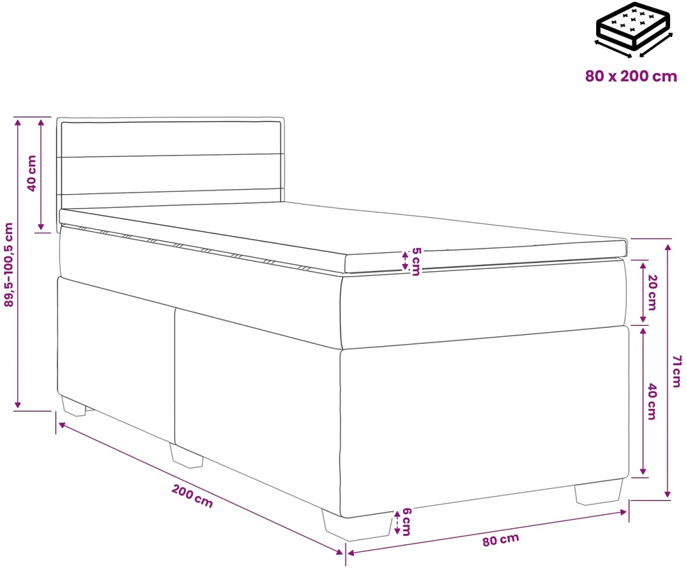 Spyruoklinė lova su čiužiniu Šviesiai pilka 80 x 200 cm Audinys